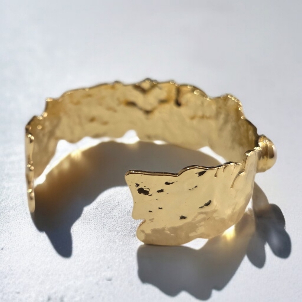 18k Gold Plated Byzantine Cross Keishi Pearl Bangle Cuff Bracelet - Picture 3 of 5